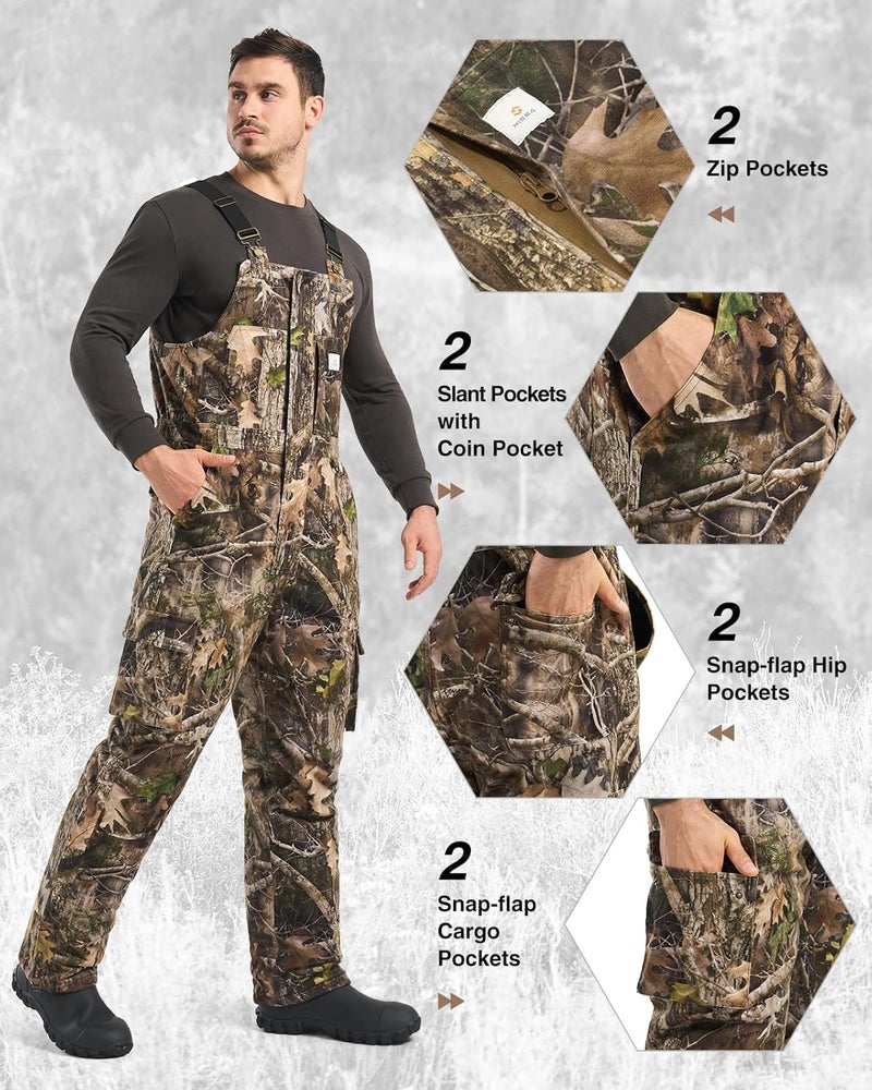 Hisea Insulated Camo Overalls for Men, Winter Water Resistant Hunting Bib Overalls with Pockets for Cold Weather - Image 3